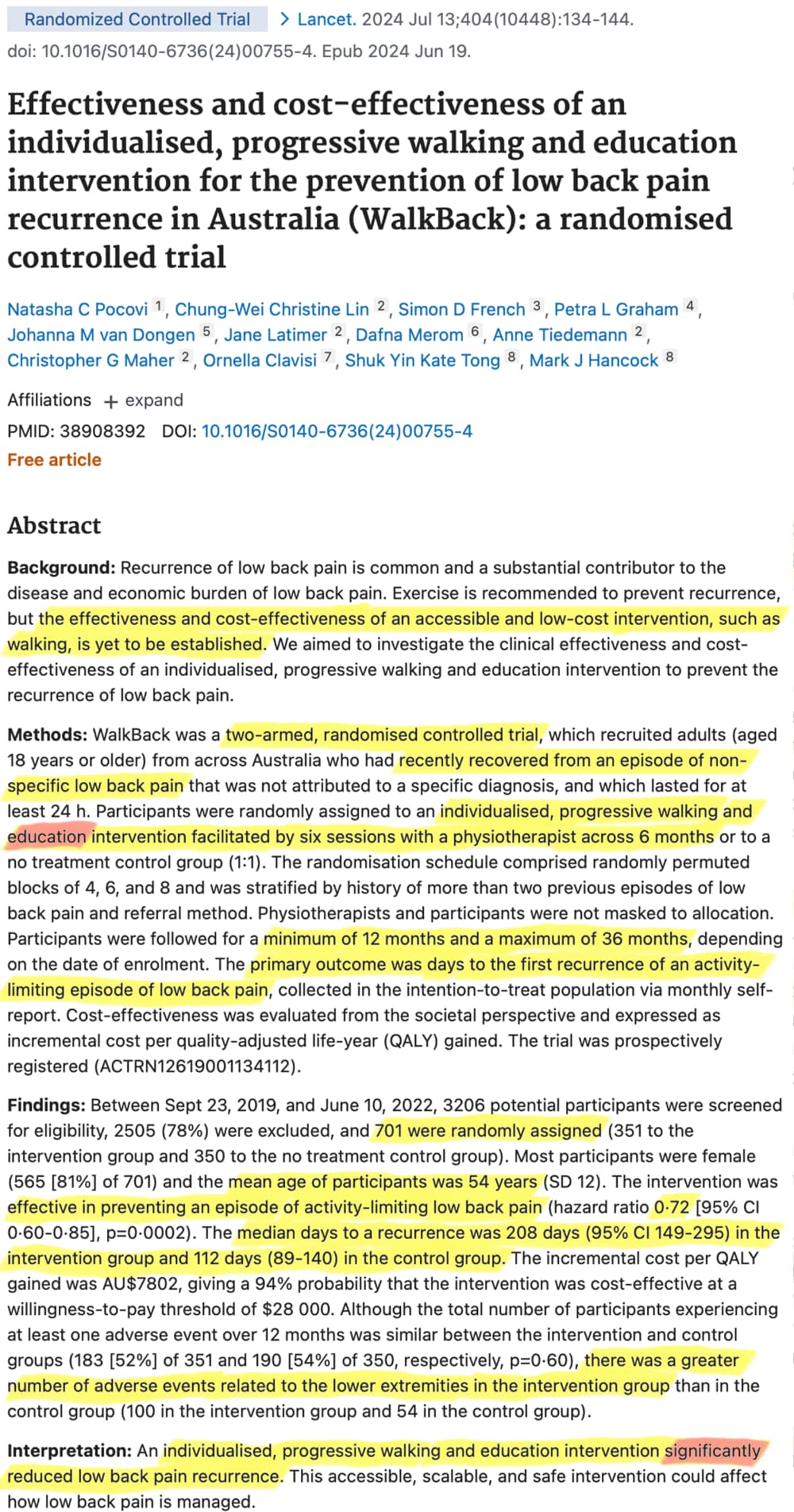 Screenshot of the abstract of Pocovi et al. with highlighting.