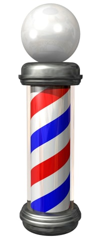 Clean, precise digital rendering of a shiny barber pole.