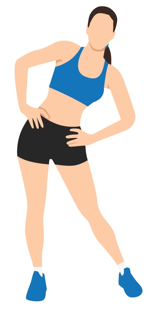 Simple illustration of a woman swinging her hips in a circle.