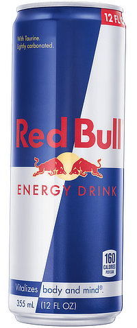 Product photo of Red Bull Energy Drink, the most familiar example of a beverage that allegedly boosts performance.