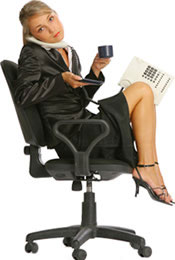 Photo of a woman in a chair. Chair workers often suffer from patellofemoral pain syndrome.