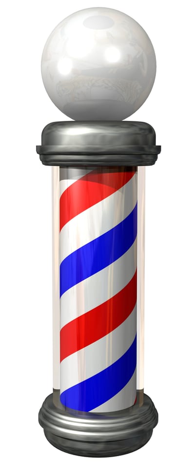 Clean, precise digital rendering of a shiny barber pole.