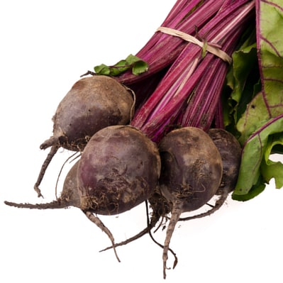 Photo of a bundle of beets.