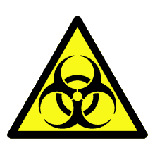 Picture of a triangular yellow and black biohazard sign, representing the topic of toxins.