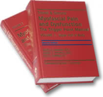 Pictures of the covers of “big red books,” the massive 2-volume textbook set, Myofascial Pain and Dysfunction: The Trigger Point manual, by Janet Travell and David Simons