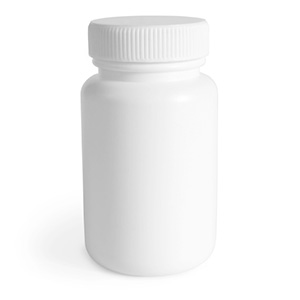 Photograph of a plain white bottle.