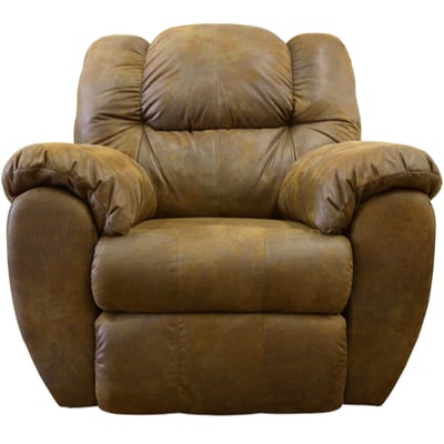 Photo of a classic brown leather comfy recliner chair, head on, isolated on white.