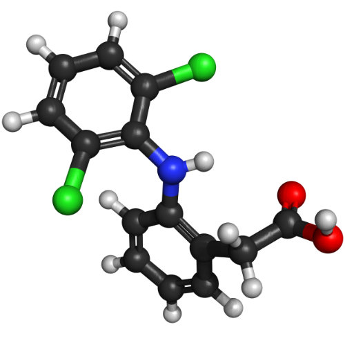 3D ball-and-stick representation of a Diclofenac molecule