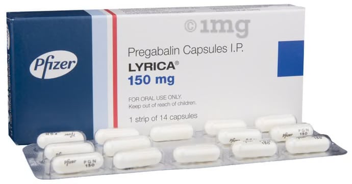 Photo of a Lyrica product box, with the pills in plastic bubbles in front of it.