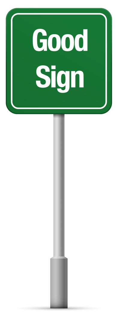A minor visual pun, graphics of a road sign that reads “good sign.”