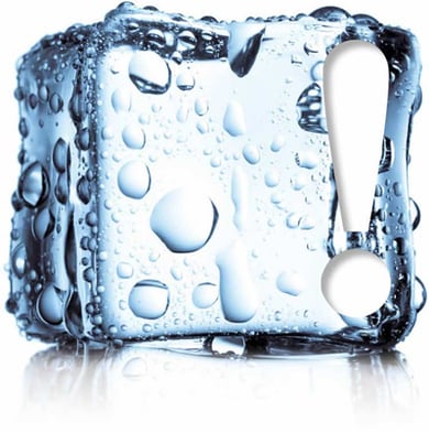 Photo of an ice cube with an exclamation point superimposed.