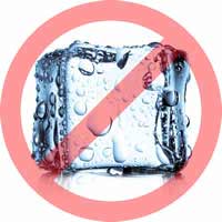 Red circle with a line through it, superimposed on a photograph of an ice cube.