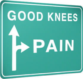 Road sign as a metaphor for bad patellar tracking, with an arrow pointing ahead to