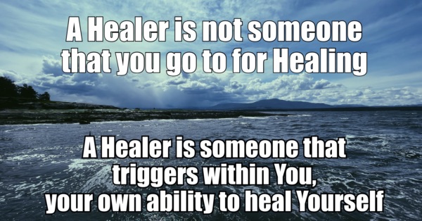 Beautiful photo of Bermuda sea and sky with the caption, “A healer is not someone that you go to for healing. A healer triggers your own ability to heal yourself.”